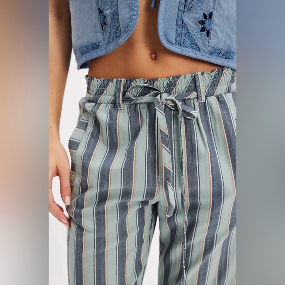 Free People Marielle Pull-On Striped Pants Blue Combo - Picture 3 of 8